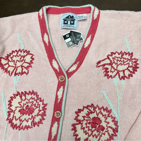 Storybook Knits Pink Flowers Cardigan Medium Women’s Sweater New with tags - Picture 2 of 7